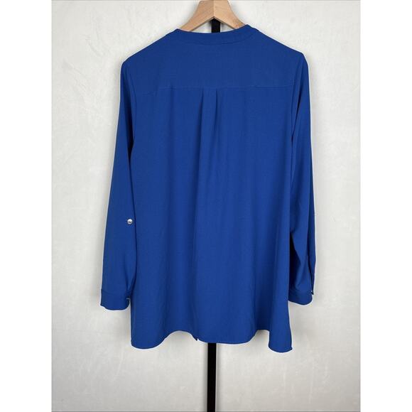 Susan Graver Button Down Blouse Women's 18W Blue Silver Buttons Stretch Roll Tab - Picture 9 of 13